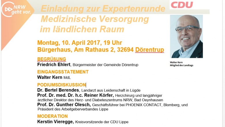 Medizinische Versorgung im ländlichen Raum. Einladung zur Expertenrunde am Montag, 10. April, 19 Uhr, im Bürgerhaus Dörentrup 170410_medversorgung